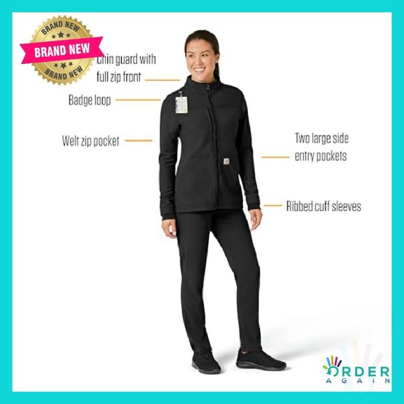 Modern Fit Fleece Jacket Rugged Flex Stretch Water Repellent Workwear - Picture 3 of 8